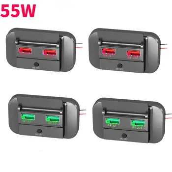 PD Тип C Двойни USB портове Адаптер за гнездо за зарядно за кола 12V-24V USB захранващ панел с Swith Outlet панел Зареждане за RV