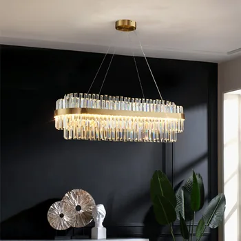 Луксозна кристална LED висяща лампа Модерни висящи светлини с дистанционно управление Начало декор блясък тела за хол спалня
