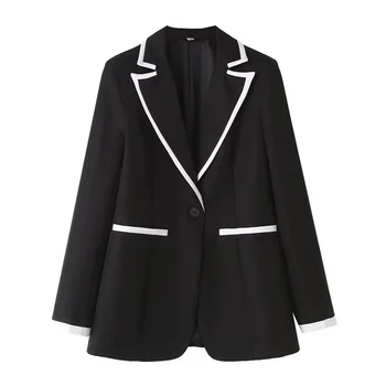 Taop&Za 2024 Ранна пролет Нов продукт Дамска мода Casual Commuter Черно и бяло блок цвят костюм палто