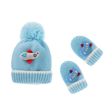 Зимни топли ръкавици за бебешка шапка Комплект кожени топки Beanies Mitten Kit Детска плетена вълнена шапка G99C