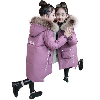 4 6 8 12 години мода детски якета за тийнейджърки зимни топли парки палта за момиче кожа с качулка дебели връхни дрехи облекло