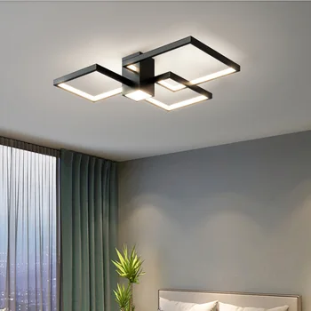 Модерна проста черна желязна кръгла квадратна таванна лампа LED затъмняващо осветление Спалня Всекидневна Проучване Начало Декоративно приспособление 500mm