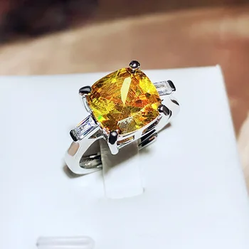 Super Flash Asche жълт диамантен отварящ пръстен женски луксозен циркон принцеса площад диамантен годежен пръстен женски парти подарък