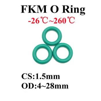50pcs FKM O пръстен масло уплътнител уплътнителна шайба Fluorous гумени уплътнения WD 1.5mm седалка пръстен OD 4mm-28mm