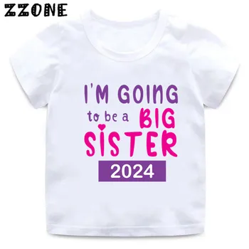 Аз съм повишен в голяма сестра 2024 Печат Детски тениски Обявяване Момичета Дрехи Бебе T риза Летни детски върхове,ooo5432