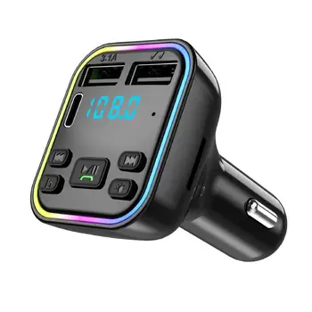 Car MP3 плейър Радио Безжични цветни светлини 5.0 FM трансмитер Двойно USB зарядно устройство Музикален U диск QC 3.0 PD 20W Обаждане със свободни ръце