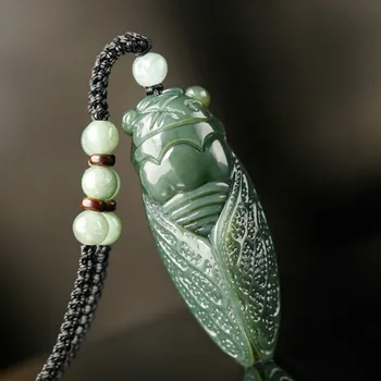 естествен хетиан нефрит цикада висулка мъниста огърлица чар бижута модни аксесоари ръчно резбован амулет подаръци за жени мъже