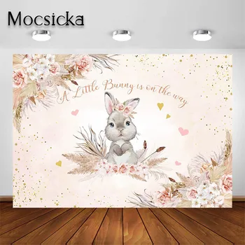 Mocsicka Великденски бебешки душ фон за момичета Розово сладко зайче е на път Фон Детски портрет Фото студио Props банер