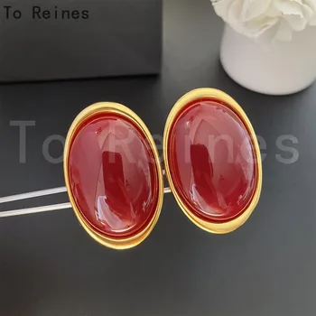 To Reines мода марка дизайн реколта червено овално ухо клип преувеличени очарователни обеци жени лукс тенденция бижута аксесоари