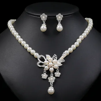 Модни бижута имитация перла сватба огърлица булчински обица жени елегантен кристал бижута комплекти парти подарък