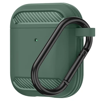  Калъфи за слушалки от въглеродни влакна за Apple AirPods 2 1 Сладък калъф Мек TPU Shell Удароустойчив капак с ключодържател, зелен