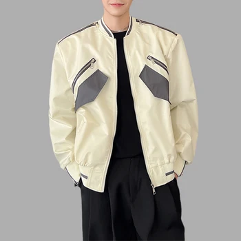 Модни мъжки якета пачуърк улично облекло стойка яка дълъг ръкав цип ежедневни палта корейски стилен хлабав мъжки бомбардировач якета