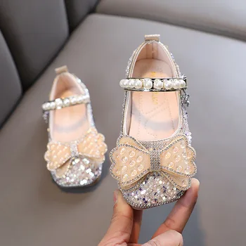 Модни пайети Bling момиче обувки пролет есен нова перла принцеса обувки детски парти сватба танц изпълнение обувки H991