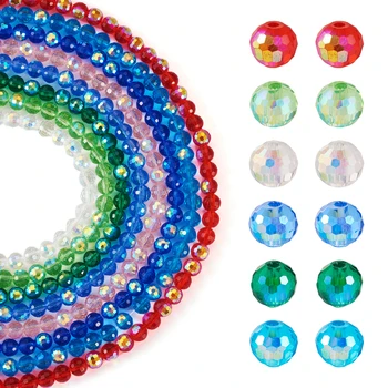 8 нишки фасетирани кръгли прозрачни галванични стъклени перли за DIY гривна Обеци Аксесоари за изработка на бижута
