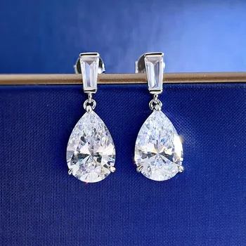 S925 Сребърна капчица крушовидни обеци S925 чисто сребърни диамантени обеци на едро
