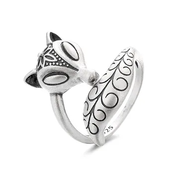 771FJ ZFSILVER сребро 925 мода модерен регулируем свеж ретро животински стереоскопичен лисица пръстен за момиче жени сватбени бижута подарък