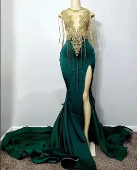 Арабски Асо Еби Хънтър Зелени абитуриентски рокли русалка дантела мъниста пискюл вечер втори прием рожден ден годежни рокли
