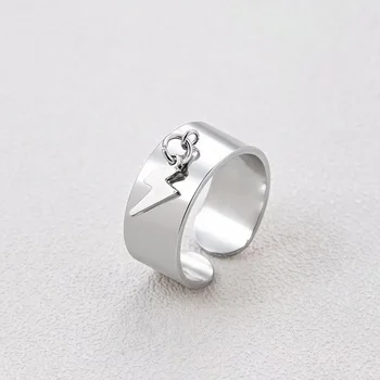 Hiphop сребърен цвят неръждаема стомана гръм мълния регулируем пръстен за мъже жени бижута аксесоари