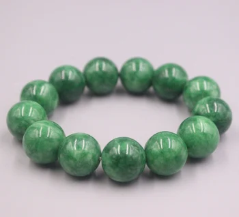 100% естествен нефрит мъже жени благослови късметлия 16mm зелен кръг формован еластична гривна