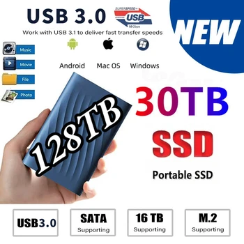 2024 Чисто нов високоскоростен 128TB SSD преносим твърд диск USB3.0 интерфейс 500GB мобилни твърди дискове външни за лаптоп PS5 PS4 Mac
