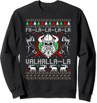 Fa La La Valhalla La Ugly Christmas Sweaters Norse Viking'er Sweatshirts 100% Cotton Comfortable Casual Mens Fashion Streetwear