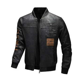2023 Нова мъжка кожа Casual Slim Fit Fashion Кожено палто Мъжко есенно и зимно мотоциклетно палто