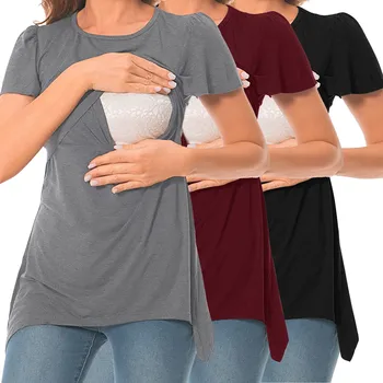 3Pcs T ризи комплекти за майчинство жени къс ръкав Hem Tee риза бременност случайни основни медицински блуза кърмене върховете набор