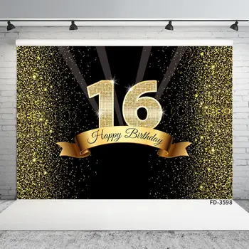 Златен блясък блясък фотографски фонове винил плат бала фон за 16 Честит рожден ден Фотофон Фото Студио