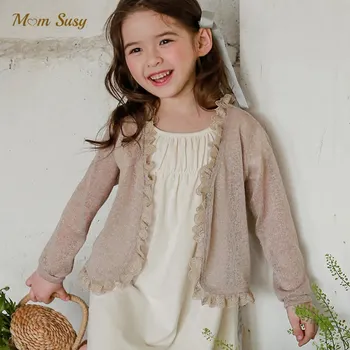 бебе момиче принцеса памук плетена жилетка дантела бебе малко дете момиче палто връхни дрехи топ дрехи лято пролет есен 1-12Y