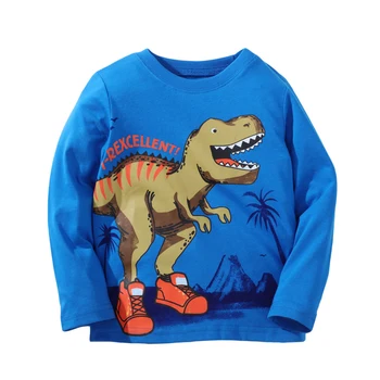 Jumping Meters Boys T-shirt Autumn Cartoon Shoes Dinosaur Pattern Casual Crew Neck for Long Sleeve Top Baby Blue Clothes