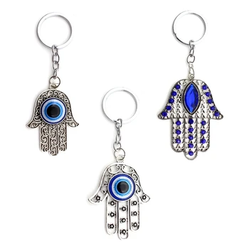 Модно синьо за късо око Висулка орнаменти Lucky Hamsa Fatima ръка ключодържател чар декорация амулет подарък за жени