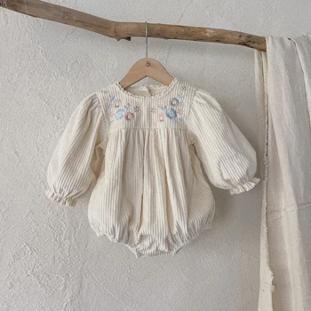 2023 Есен Ново кадифе бебе дълъг ръкав боди памук бродирани момичета флорални едно парче новородено бебе момиче дрехи