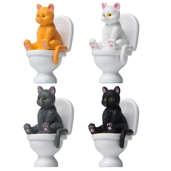 Мини котка статуя орнаменти смола котка седи на тоалетна фигурки миниатюрни декор K92A