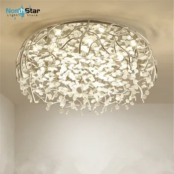 Модерна LED полилей стъкло кристал таван лампа за хол спалня трапезария сребро хром дизайн дистанционно управление светлина
