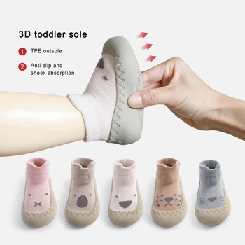 Бебешки чорап обувки животински каучук едноличен неплъзгащ вътрешен чехъл бебе първи ходене етаж обувки