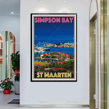 Ретро реколта стил пътуване плакат платно картина- Симпсън залив Сейнт Маартен модулни дома декор отпечатъци стена изкуство живопис хол