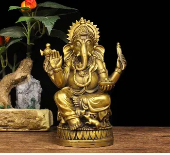 17CM Голям # Азия Индия Тайланд Гръко-будистки ПОЧЕТНА КОЛА Защита от талисман Ретро бронз Ганеша Богът на богатството Статуя на Буда