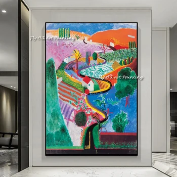 Дейвид Хокни пейзаж колоритен 2021 модно изкуство Ръчно изработена абстрактна маслена живопис разкошен абстрактен Живопис декорация на дома