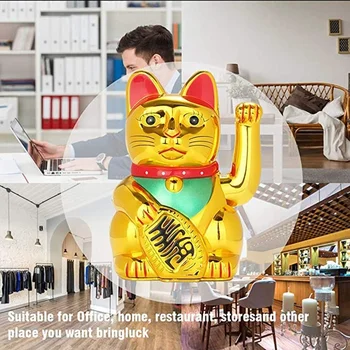 Манеки Неко Лъки Форчън Кат Японска късметлийска котка с размахваща ръка Деорация със златна батерия Сладка котка за домашен офис