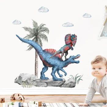 карикатура динозавър парк акварел стена стикер за детска стая момче стая декорация стенопис декор винил ваденки за дома декор