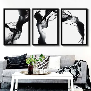Nordic Modern Simple Creative Canvas Painting Черно-бял плакат Абстрактна фигура Декоративна картина за хол