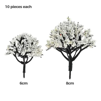 20Pc пластмасово дърво модел бяло цвете влак изкуствени миниатюрни дървета природа железопътна декорация сграда пейзаж аксесоари