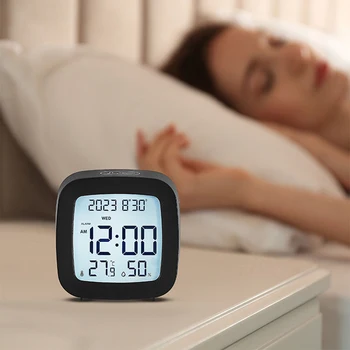 цифров будилник температура влажност календар седмица дисплей с подсветка електронен настолен часовник 12/24h Led будилник