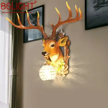 86LIGHT Съвременна лампа за стена на елен LED вътрешна творческа реалистична смола Sconce Light за декор Начало Всекидневна Спалня