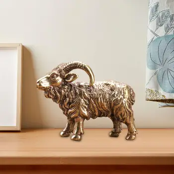 Месинг коза статуя медна статуя симулация занаяти скулптура късмет животински фигура мед овце фигурка овце миниатюрни за офис