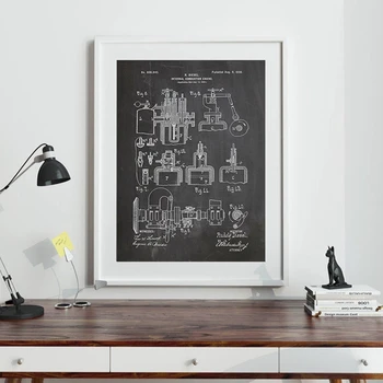 Автомобилен двигател Реколта плакат патент отпечатва инженер подарък превозно средство двигател план изкуство живопис стена картина момчета стая стена декор
