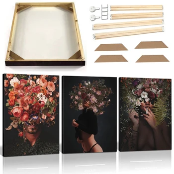 Flowers Head Man Woman Wall Art Canvas Painting with Frame Sexy Smoking Woman Nordic Poster Prints Modern Abstract Picture Decor