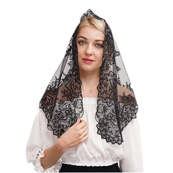 Черен испански стил дантела Mantilla жени главата покриващи католически воал сватба воал