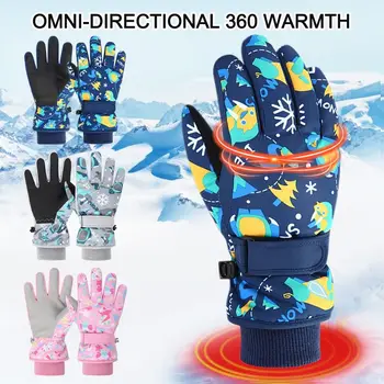 Детски детски ски ръкавици зимен сноуборд сняг топла ръкавица момчета момиче водоустойчив сгъсти ръкавици запази пръст топли ръкавици