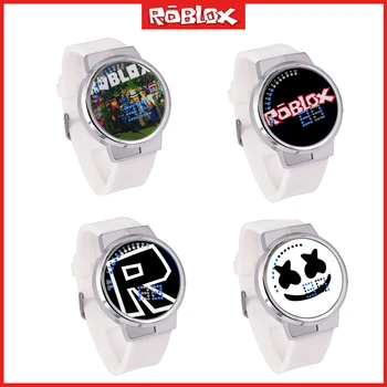 Roblox Cartoon Printed Dial Athletic Game Touch Led Smartwatch Kids Student White Strap Sport Waterproof Watch Birthday Gift